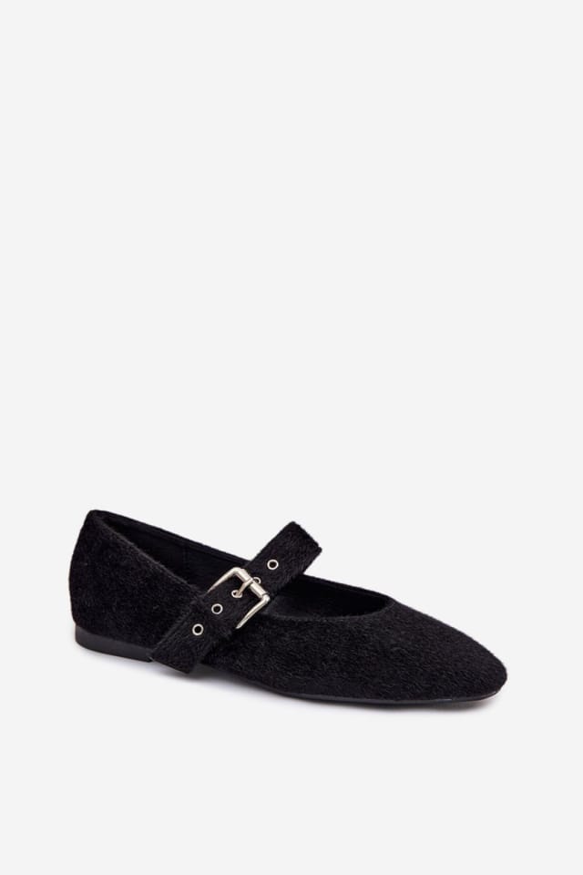 Love Lace Love Lace Women's Ballet Flats with Hairlike Texture & Adjustable Buckle Strap in Black - 2