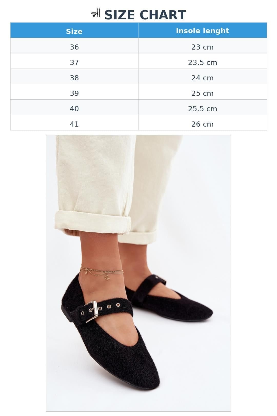 Love Lace Love Lace Women's Ballet Flats with Hairlike Texture & Adjustable Buckle Strap in Black - 4