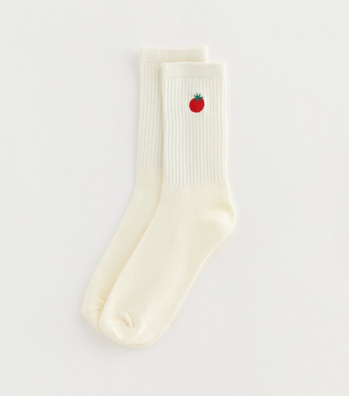 New Look White Embroidered Tomato Ribbed Tube Socks New Look