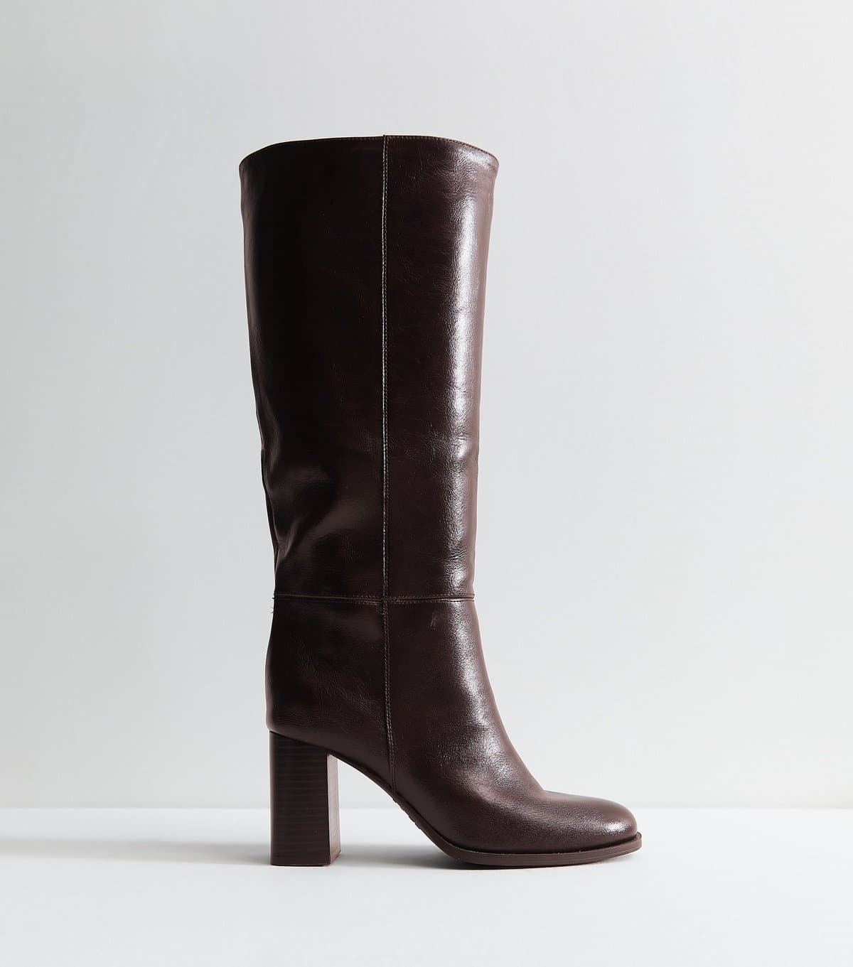 New Look Women's Dark Burgundy Faux Leather Pull On Stacked Heel Boots New Look