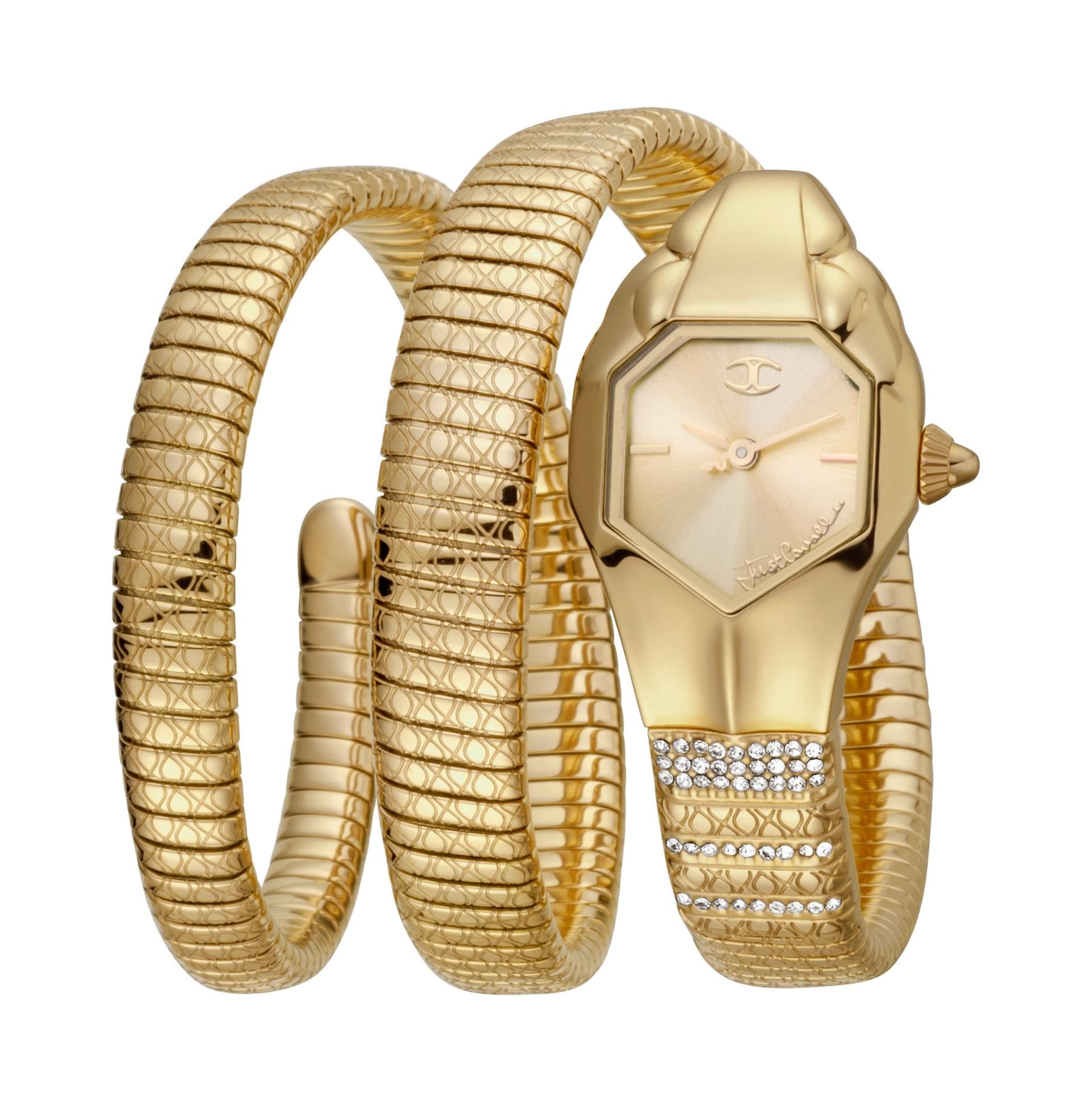 Just Cavalli Just Cavalli Women's Just Glam EVO 1 champagne Dial Yellow Gold Bracelet Snake Diamond Fashion Watch
