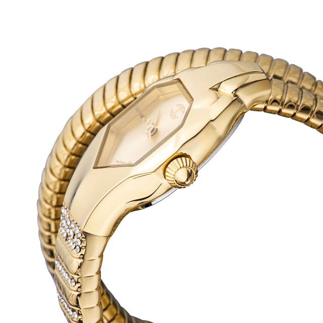 Just Cavalli Just Cavalli Women's Just Glam EVO 1 champagne Dial Yellow Gold Bracelet Snake Diamond Fashion Watch - 3