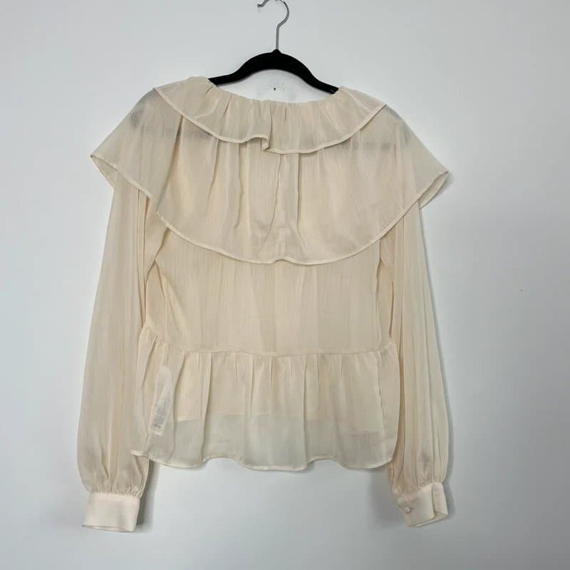 ASOS ASOS Cream Chiffon Cape Blouse with frills  Size 8