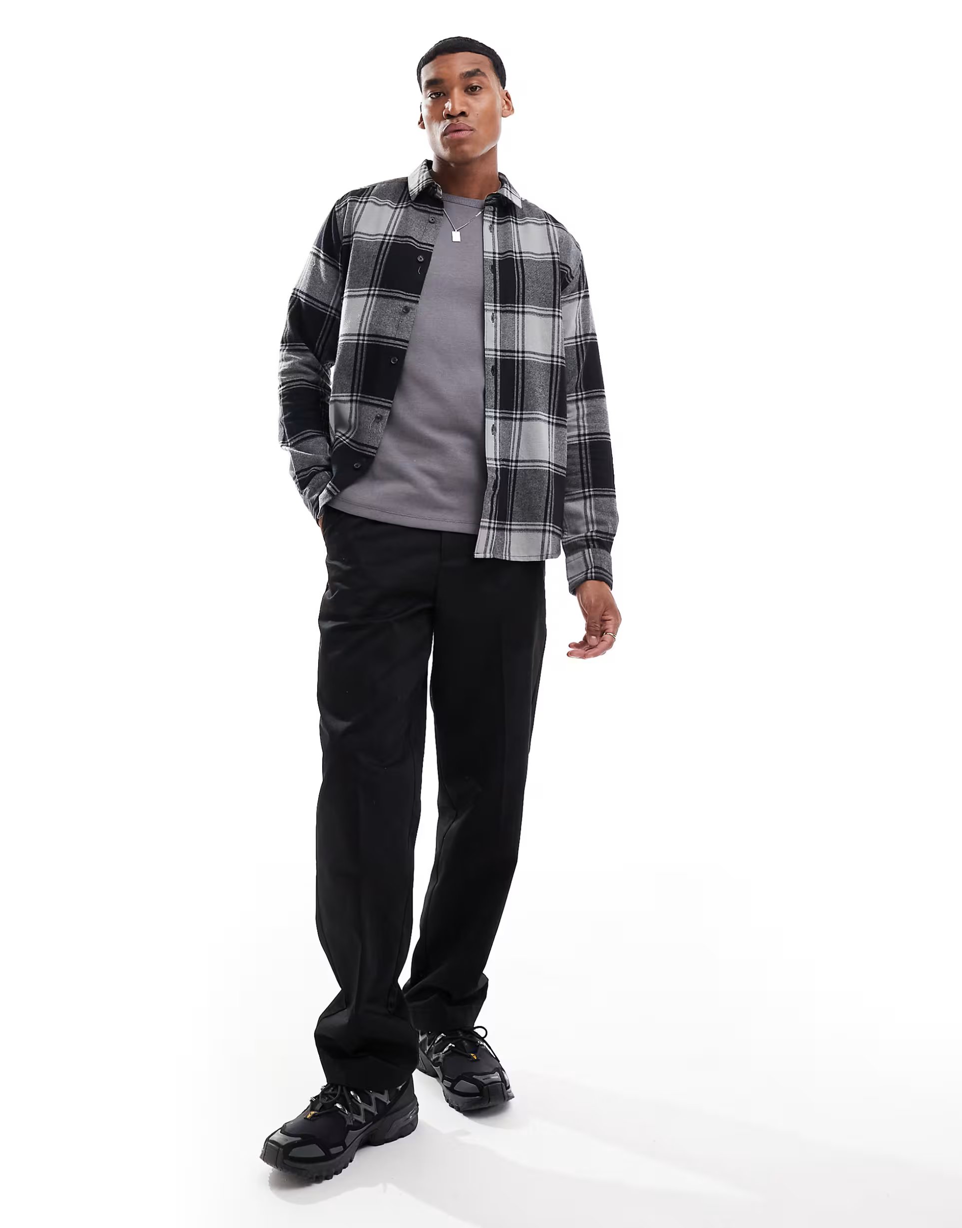 ASOS ONLY & SONS buffalo check shirt in black and grey - 1