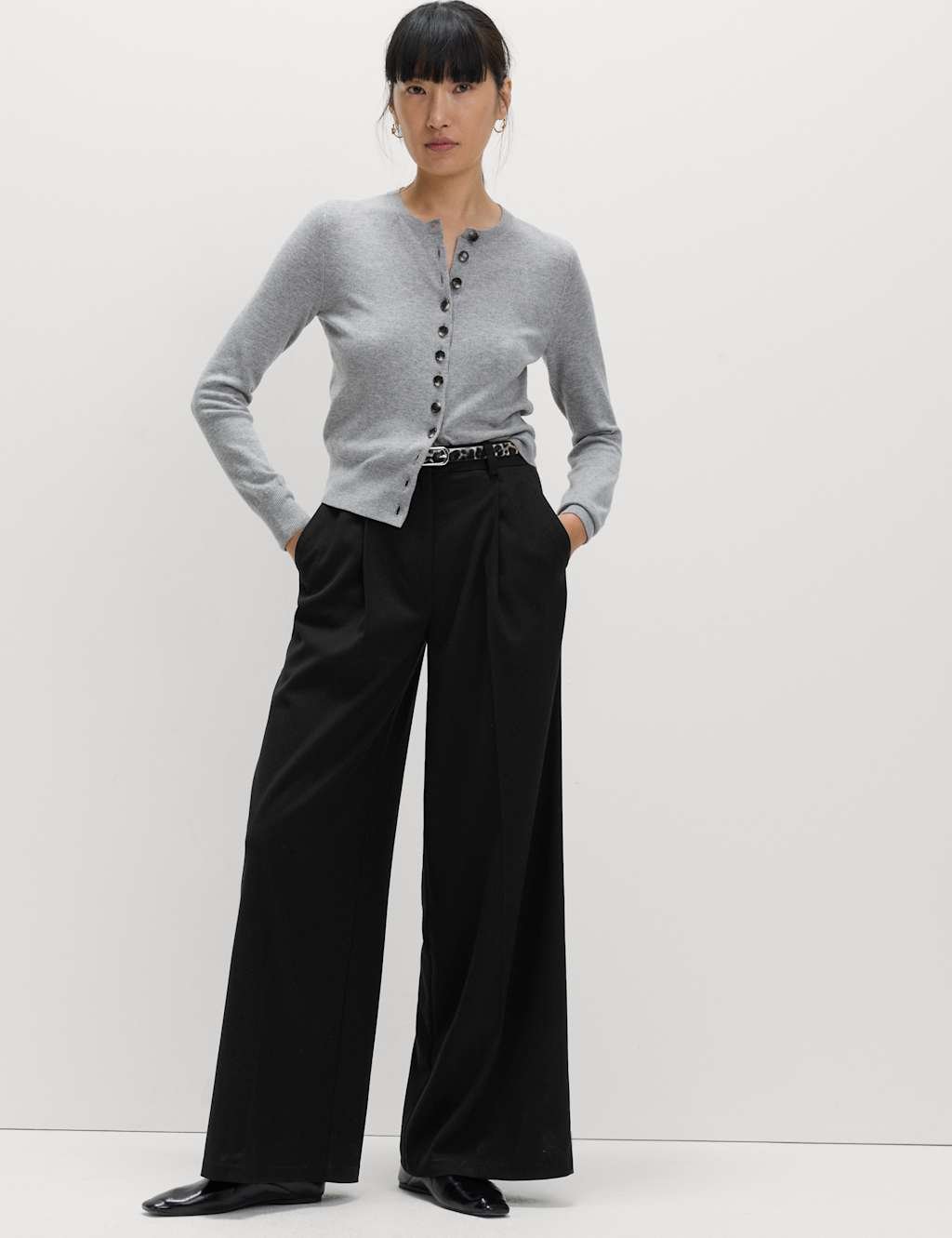 Marks & Spencer M&S Single Pleat Wide Leg Trousers Black - 2