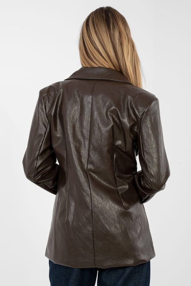 Love Lace Love Lace Women's Elegant Pleated Blazer in Leather in Brown - 3