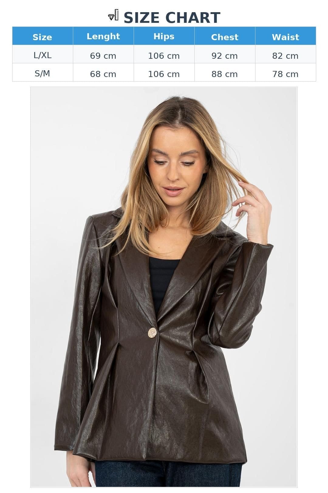 Love Lace Love Lace Women's Elegant Pleated Blazer in Leather in Brown - 4