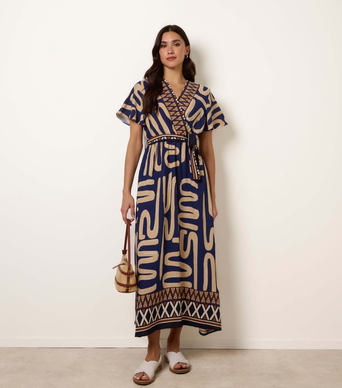 Blue Vanilla Women's Navy Abstract Print Dress Blue Vanilla New Look