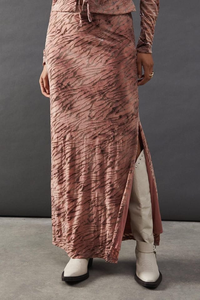 Warehouse Warehouse Women's Burnout Velvet Column Maxi Skirt in Zebra - 2