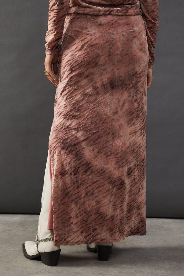 Warehouse Warehouse Women's Burnout Velvet Column Maxi Skirt in Zebra - 3