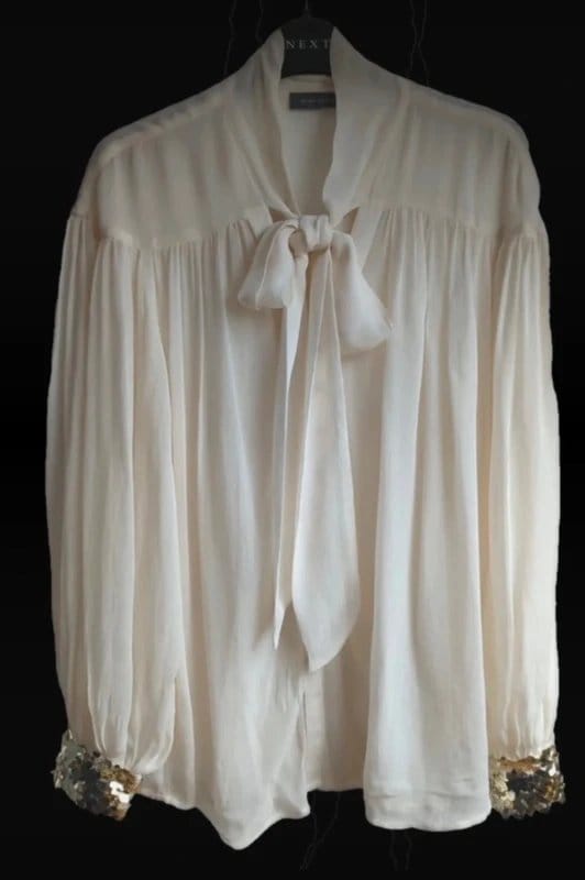 Mint Velvet Cream Sequin Cuffs Party Shirt - XL UK 16/18