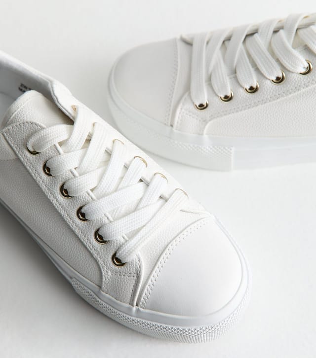 New Look Women's White Platform Sole Pebbled Faux Leather Trainers Vegan New Look - 3