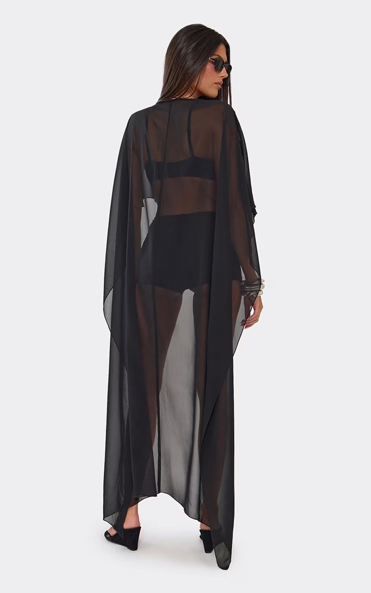 EGO Maxi Cape Top In Black Mesh, Women's Size UK 6 - 1