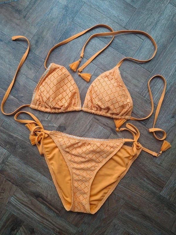 New Look Orange Crochet Style Bikini Size 14 top, size 10 bottoms