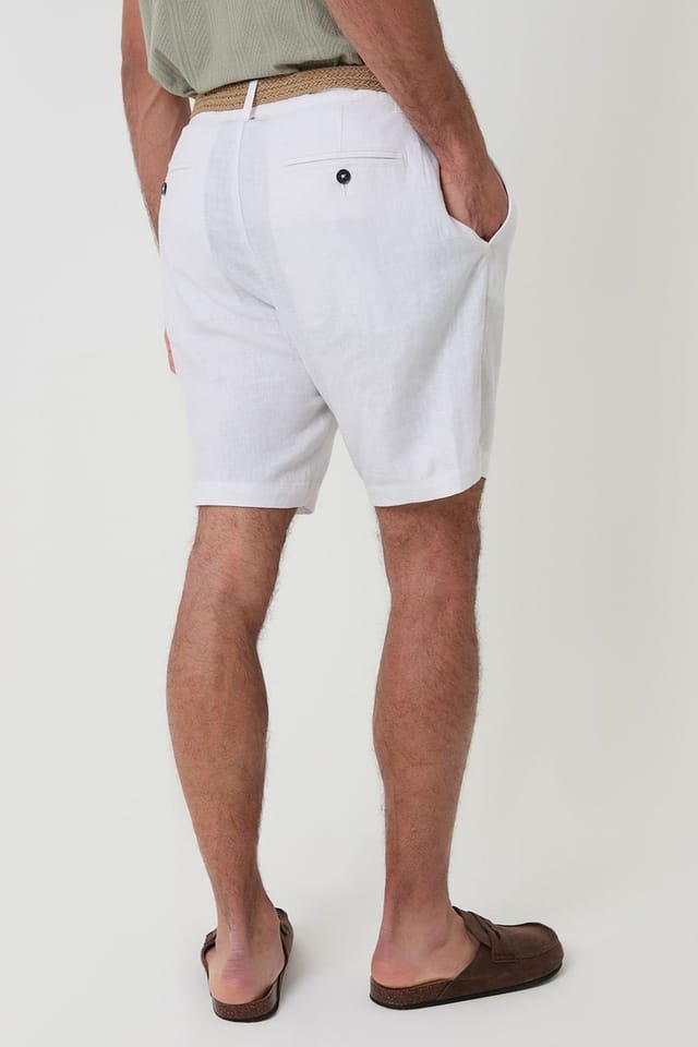 Threadbare Threadbare Men's Linen Blend Shorts with Belt in White - 2