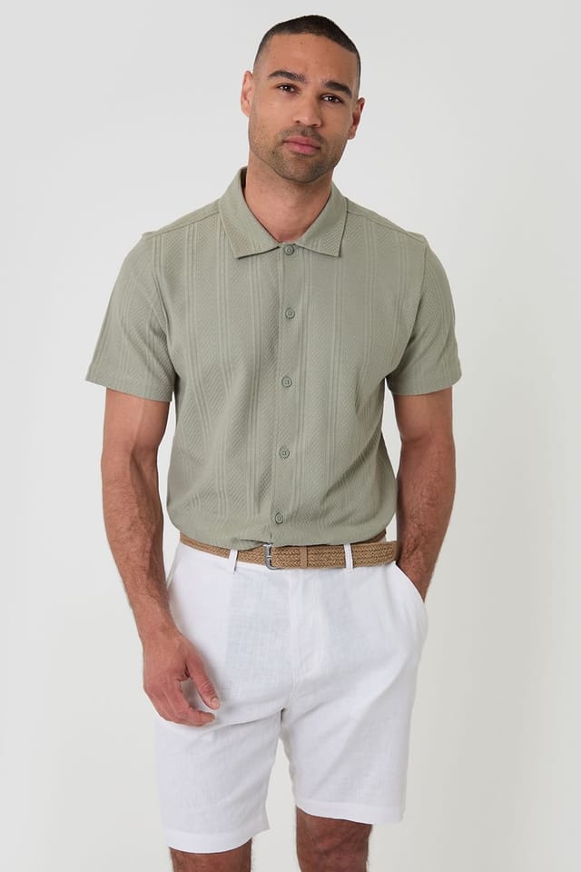 Threadbare Threadbare Men's Linen Blend Shorts with Belt in White - 3