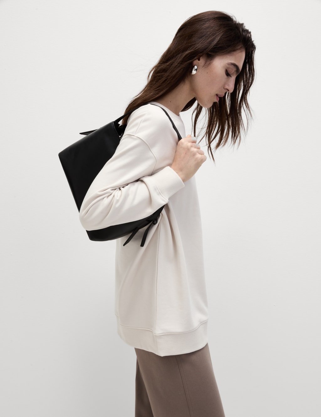 Marks & Spencer M&S Cotton Rich Oversized Longline Sweatshirt Light Natural - 3