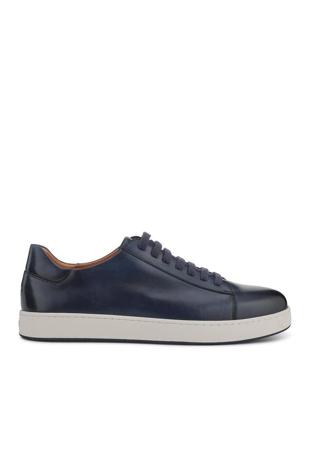 Jones Bootmaker Jones Bootmaker Men's Simone Wide-Fit Leather Trainers in Navy - 2