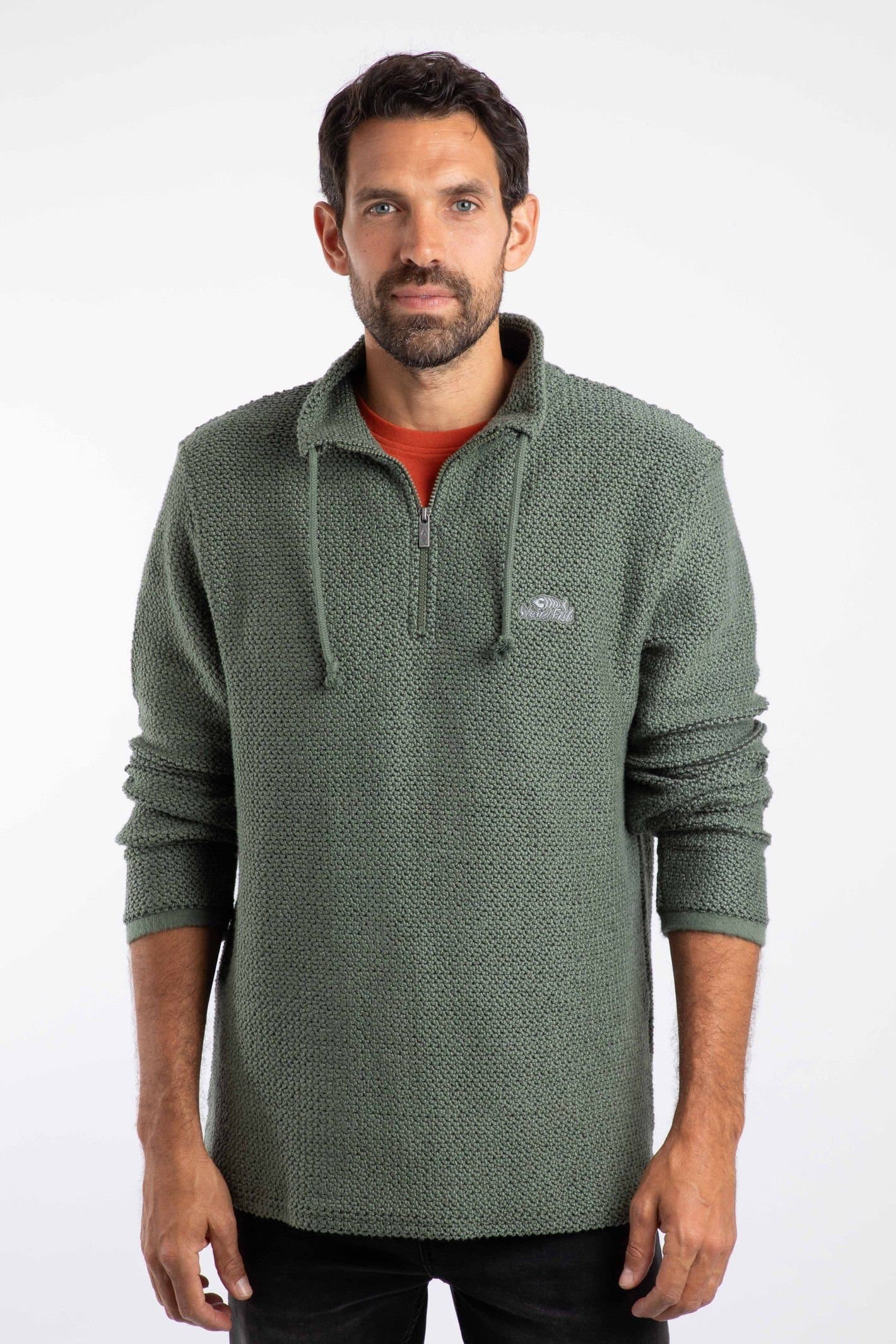 Weird Fish Weird Fish Men's Cruiser 1/4 Zip Macaroni Sweatshirt in Dark Olive