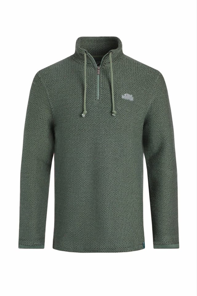 Weird Fish Weird Fish Men's Cruiser 1/4 Zip Macaroni Sweatshirt in Dark Olive - 2