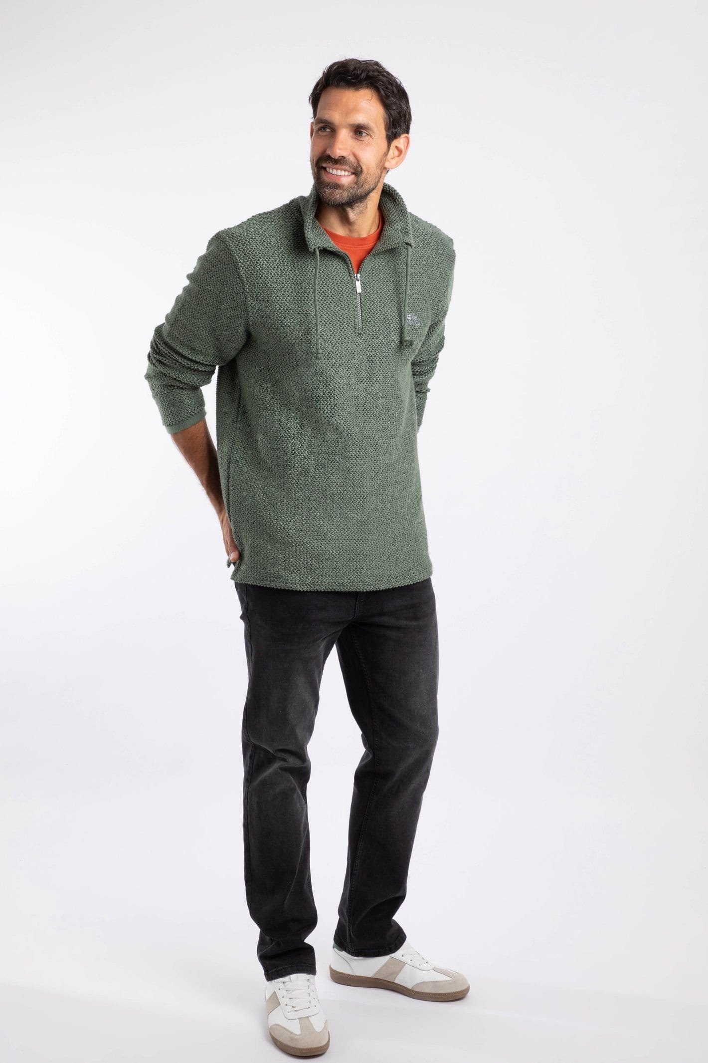 Weird Fish Weird Fish Men's Cruiser 1/4 Zip Macaroni Sweatshirt in Dark Olive - 4