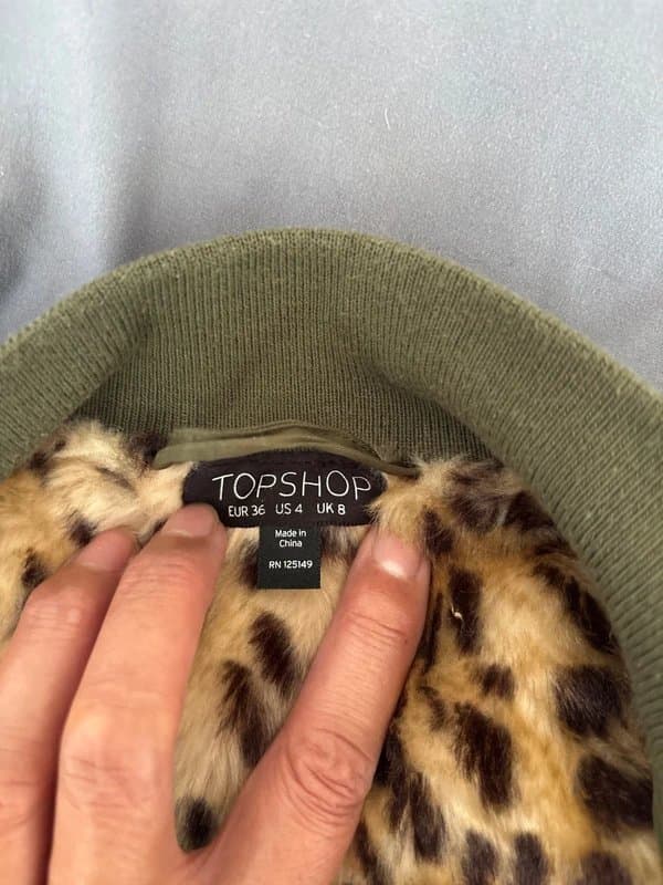Topshop Topshop Khaki Bomber Jacket with Faux Leopard Fur Lining