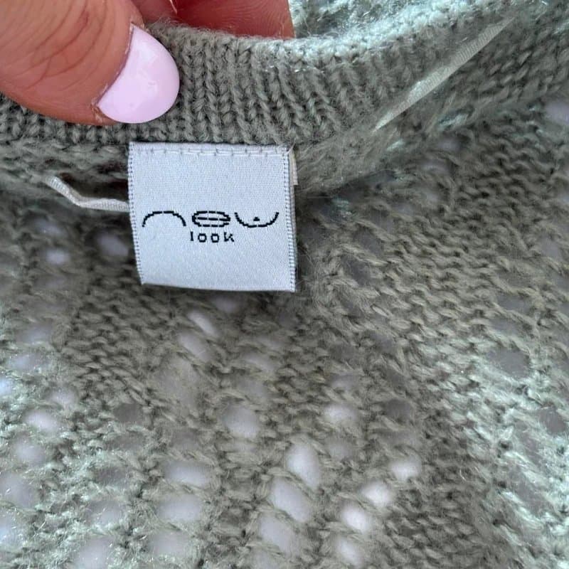 New Look Vintage Y2K sage green crochet knit bolero tie front.