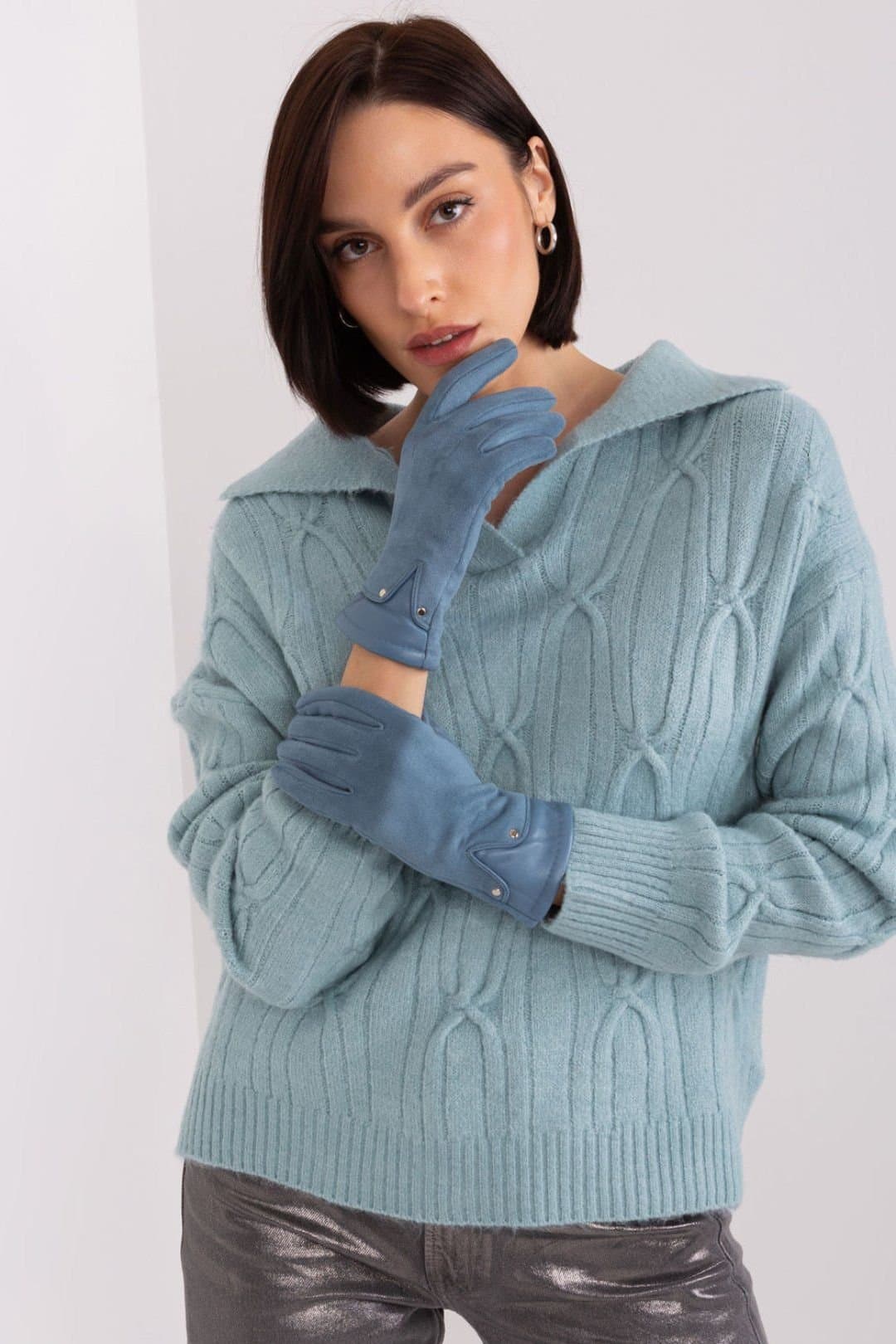 Love Lace Love Lace Women's Elegant Touchscreen Gloves with Embroidered Flower Thumb & Index in Blue