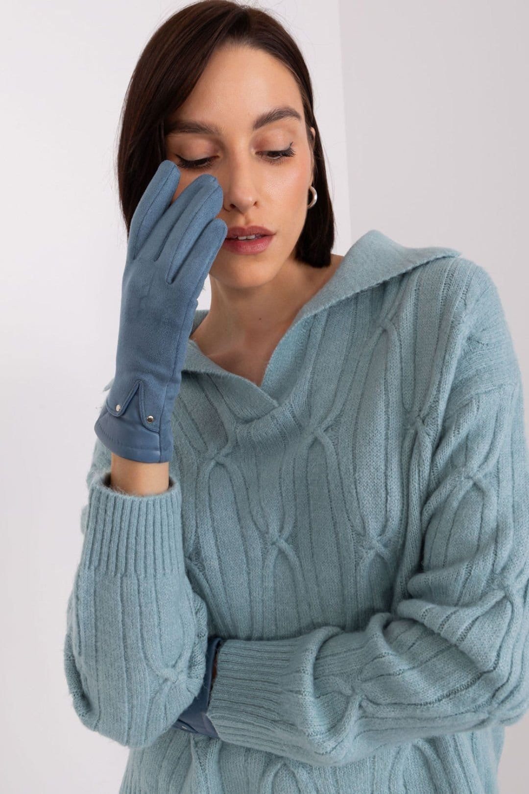 Love Lace Love Lace Women's Elegant Touchscreen Gloves with Embroidered Flower Thumb & Index in Blue - 4