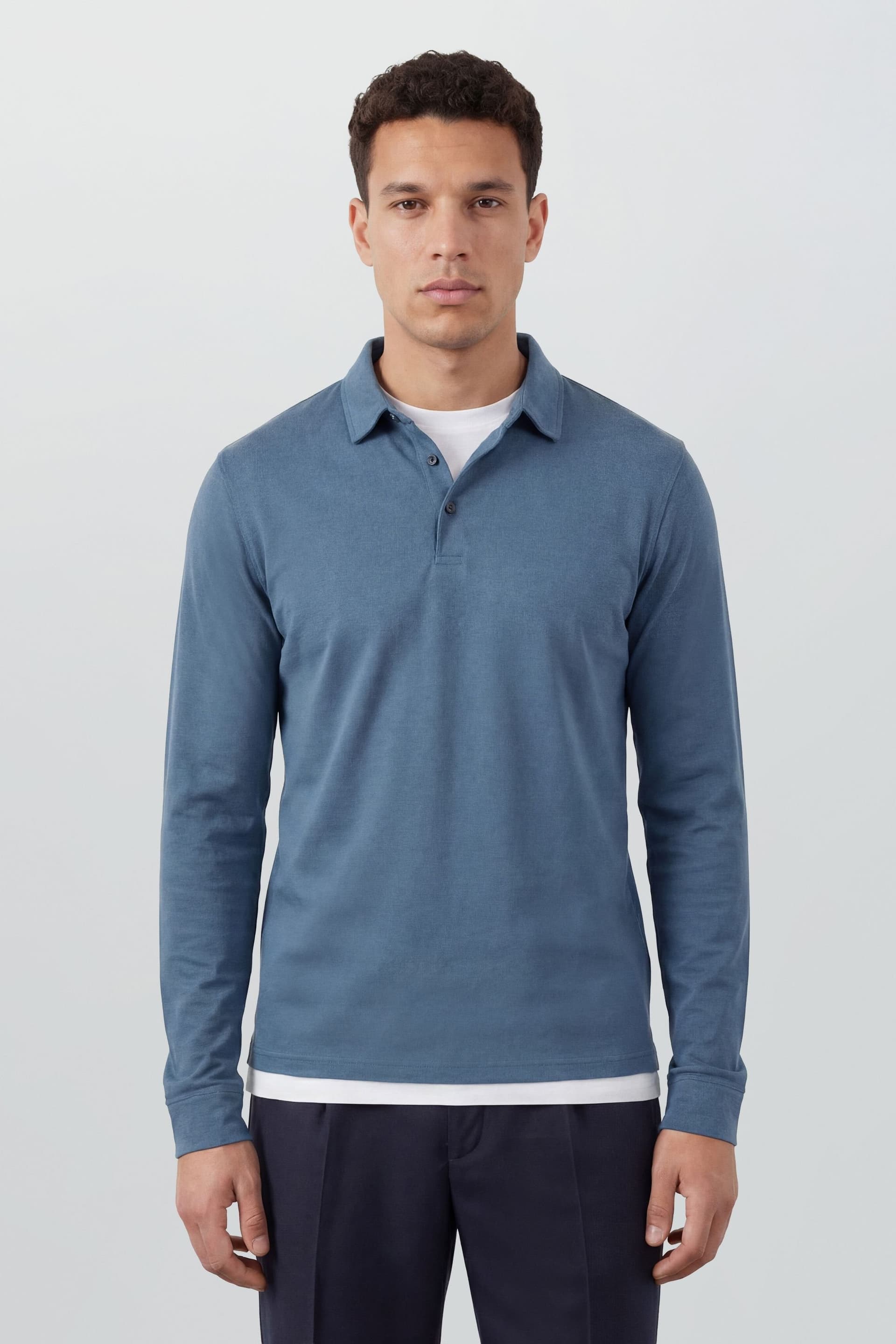 Burton Burton Men's Blue Long Sleeve Smart Polo Shirt