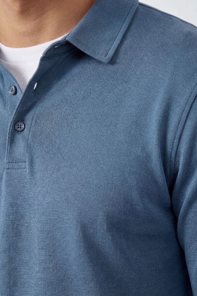 Burton Burton Men's Blue Long Sleeve Smart Polo Shirt - 2