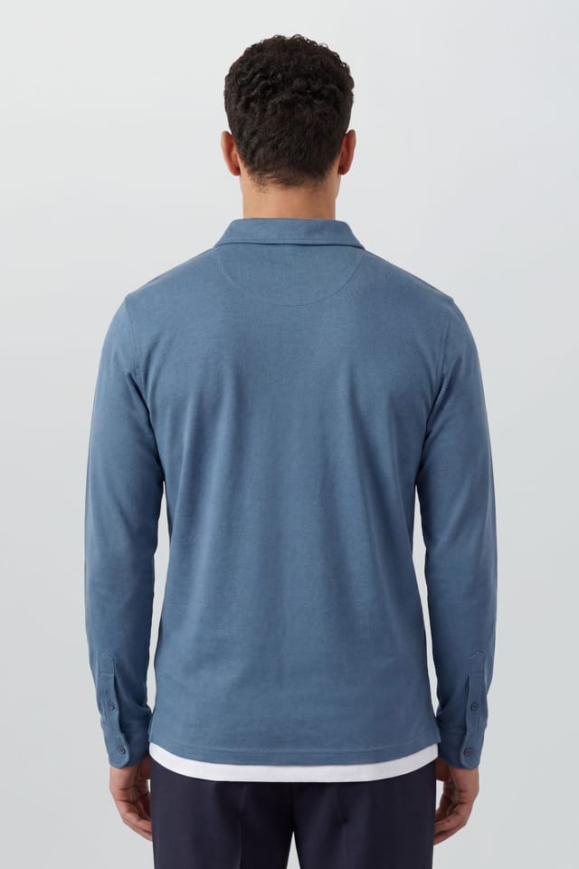 Burton Burton Men's Blue Long Sleeve Smart Polo Shirt - 3