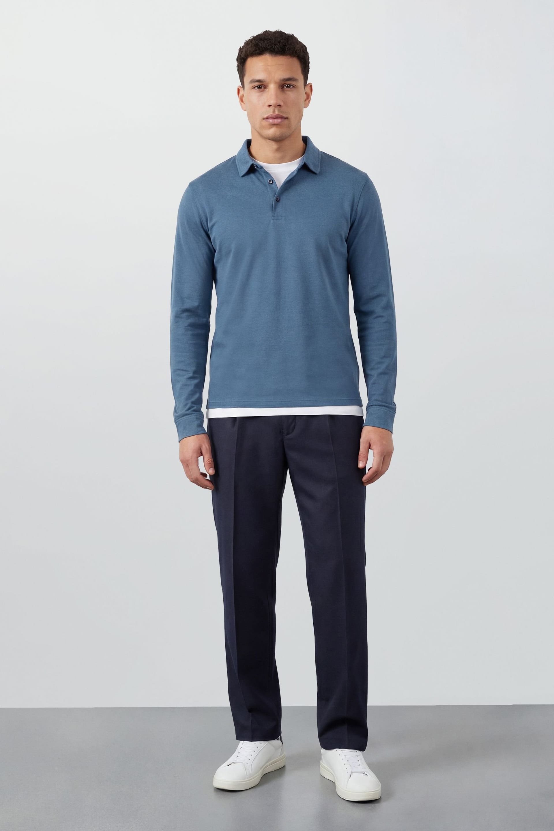 Burton Burton Men's Blue Long Sleeve Smart Polo Shirt - 4