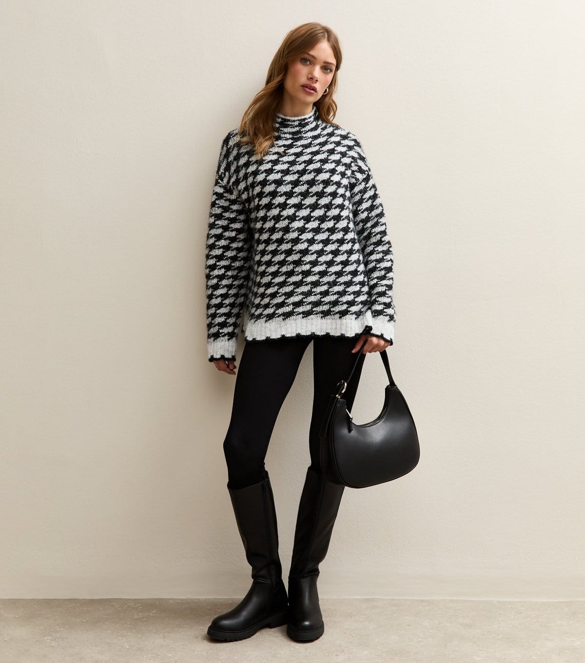 New Look Women's Grey Houndstooth High Neck Jumper New Look - 4