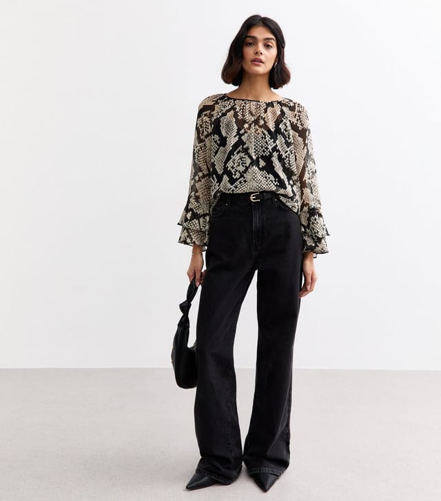 New Look Women's Brown Snake Print Chiffon Top New Look - 3