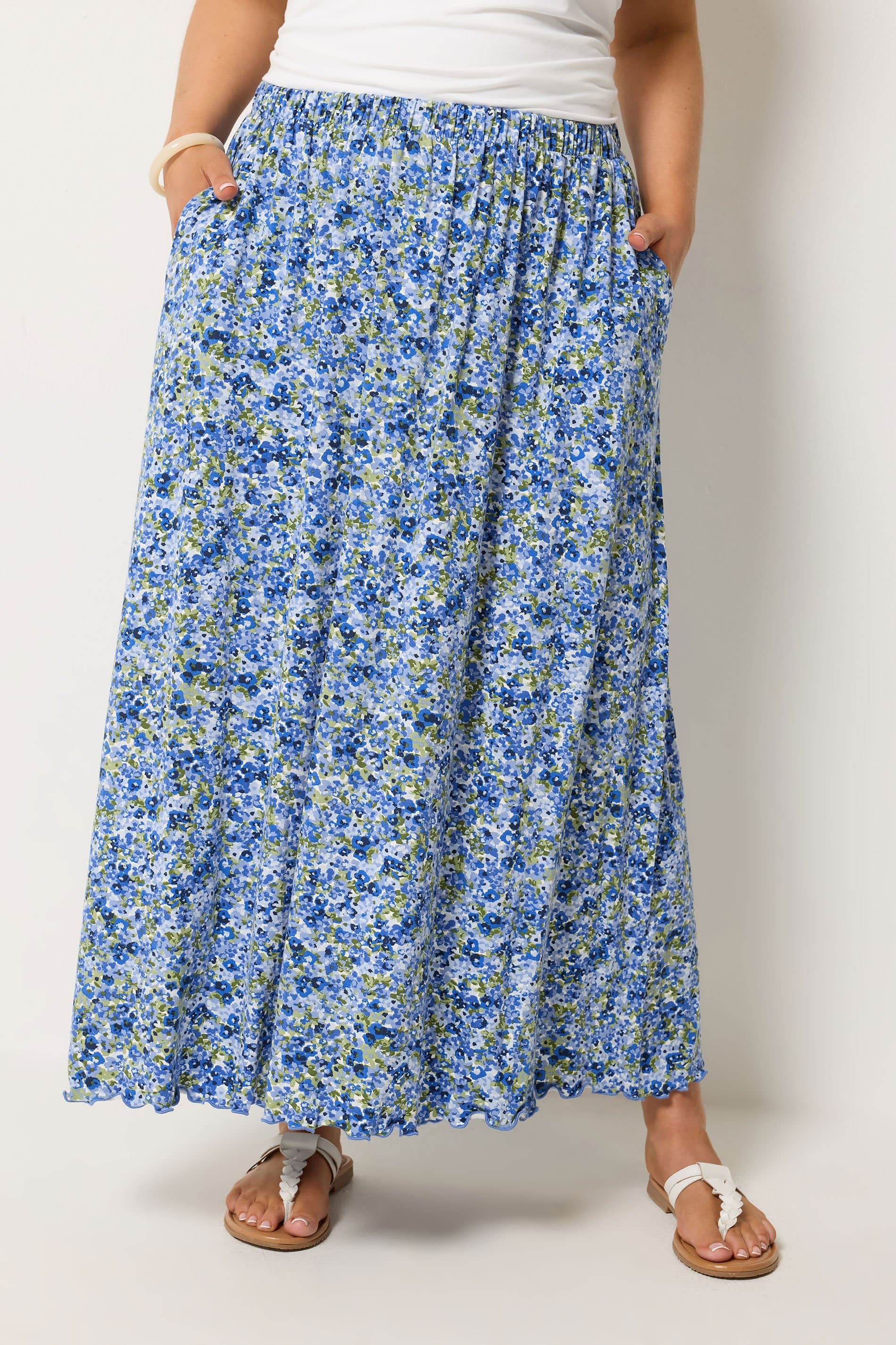 Yours Plus Size Blue Floral Print Maxi Skirt