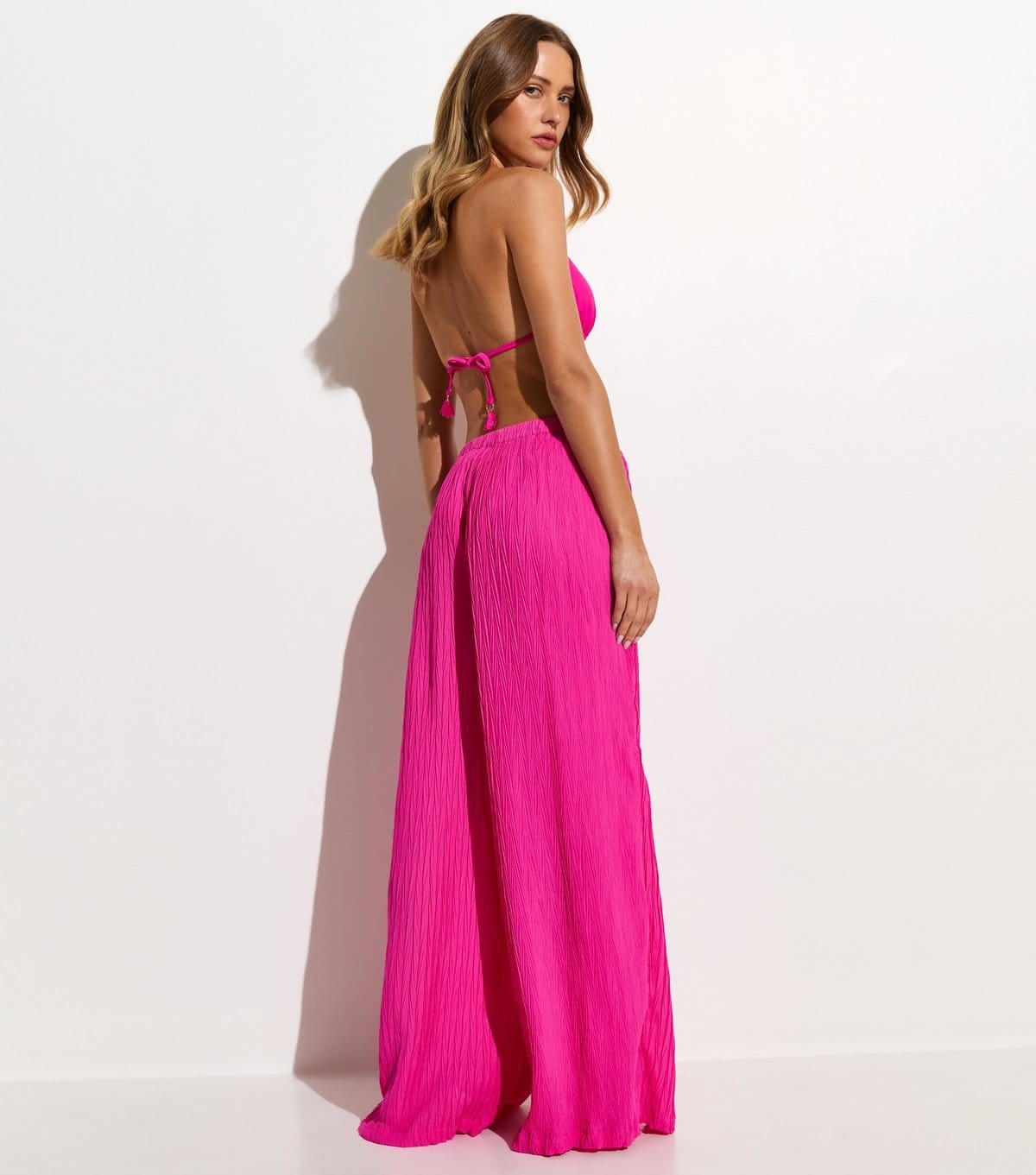 New Look Women's Dark Pink Textured Beach Wide Leg Trousers New Look - 4