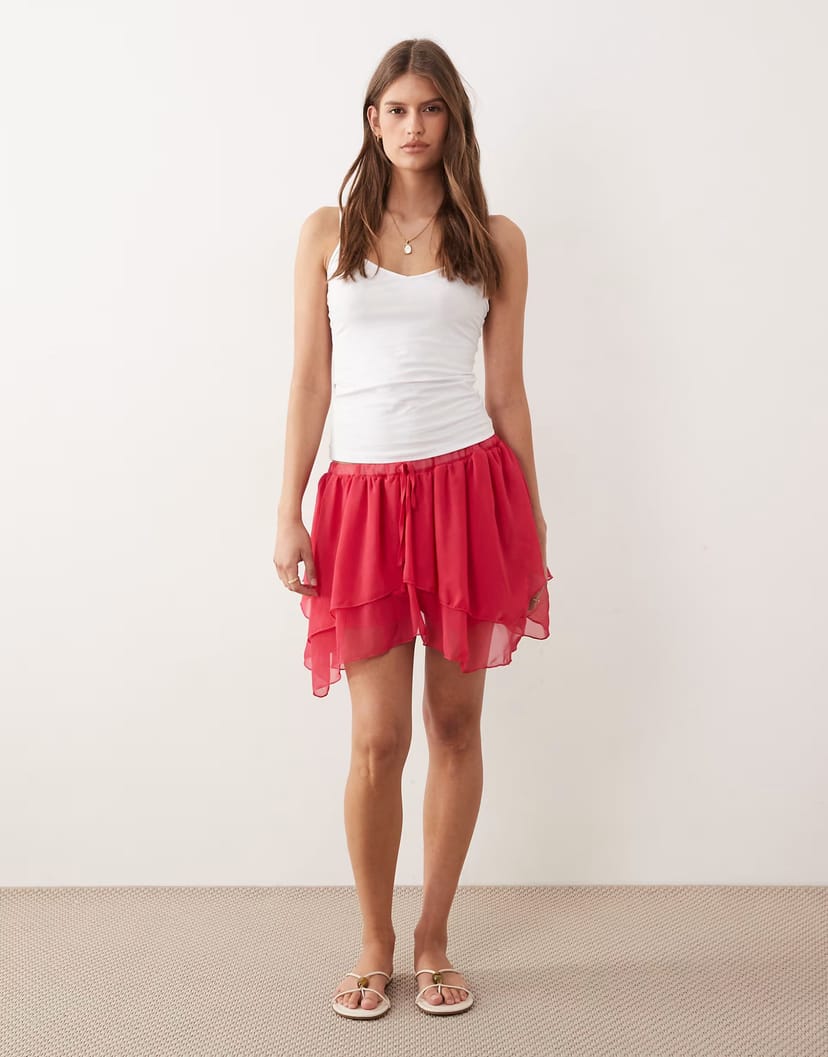 ASOS Miss Selfridge layered mini skirt in red - 1