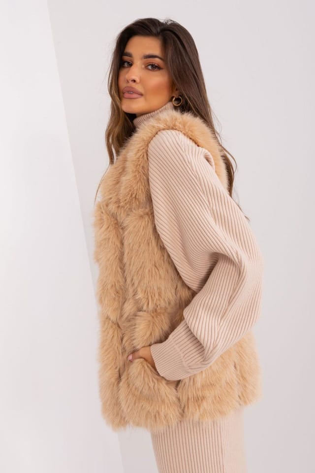 Love Lace Love Lace Women's Soft Lined Faux Fur Vest with Slip Pockets in Brown - 2