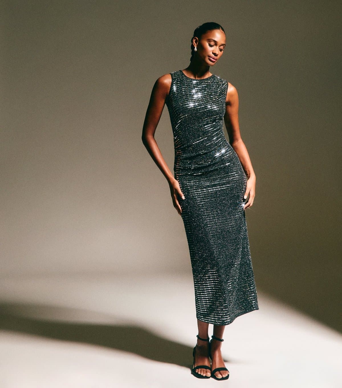 New Look Women's Silver Sequin Embellished Midi Dress New Look