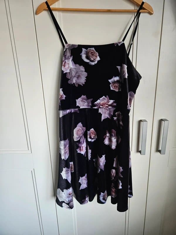 New Look Velvet black mini dress with silver flowers