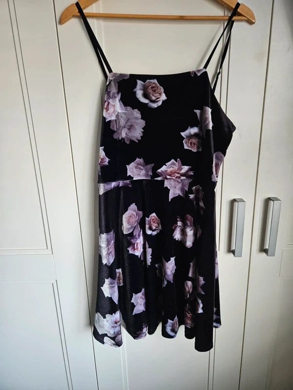 New Look Black Velvet Floral Mini Dress