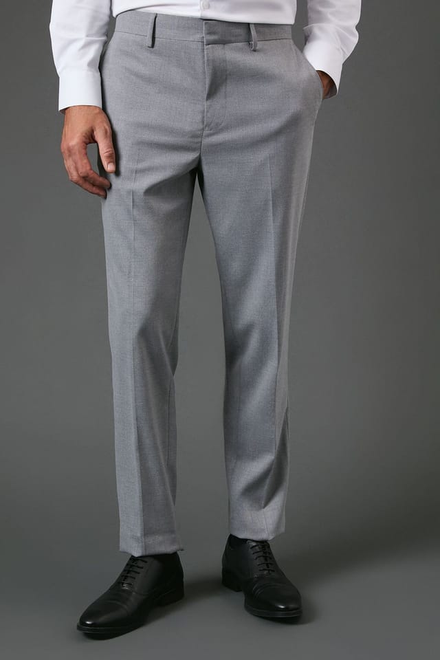 Burton Burton Men's Light Grey Slim Fit Essential Suit Trousers - 2