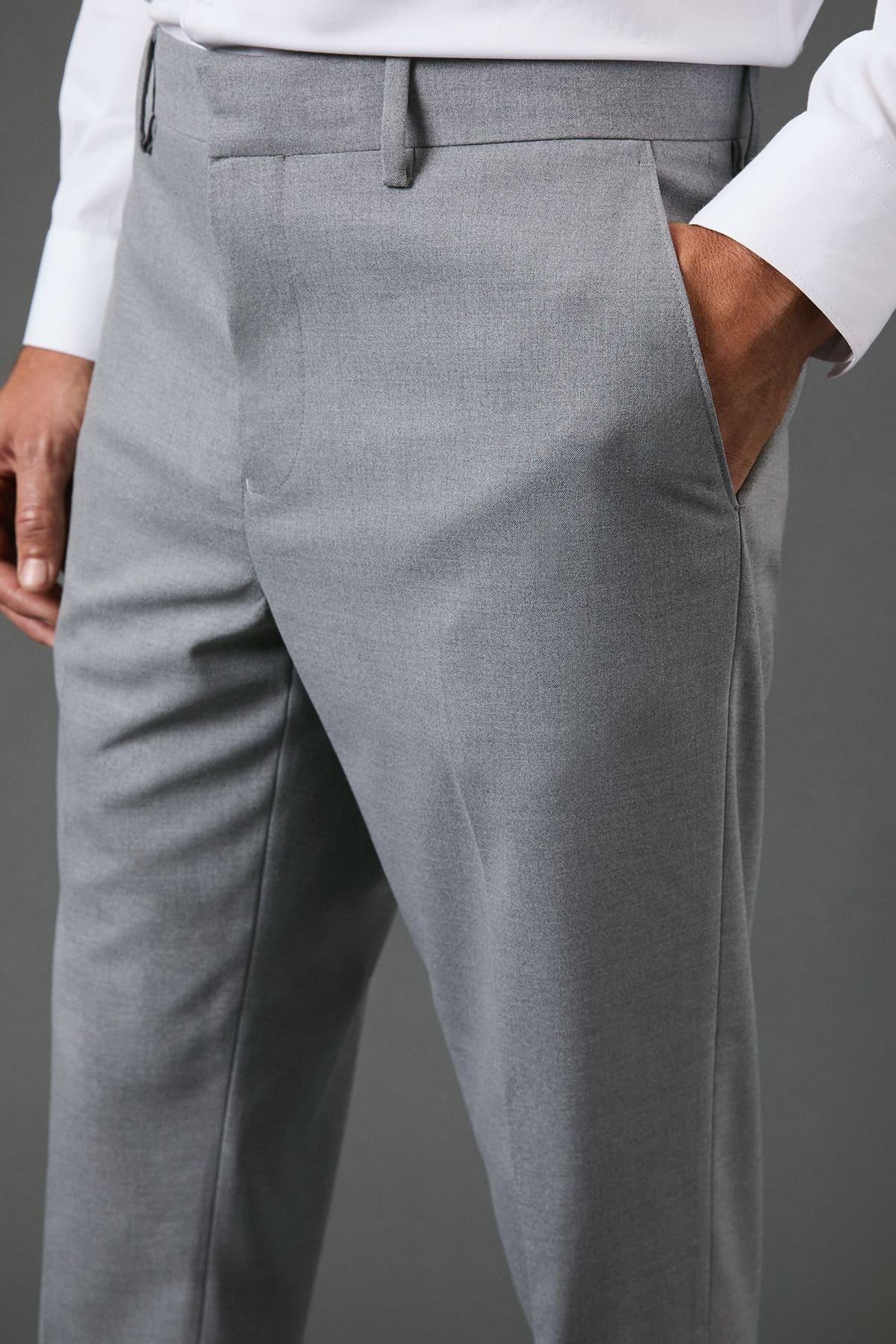 Burton Burton Men's Light Grey Slim Fit Essential Suit Trousers - 4