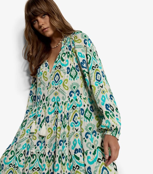 Apricot Women's White Ikat Swirl Print Babydoll Dress Apricot New Look - 2
