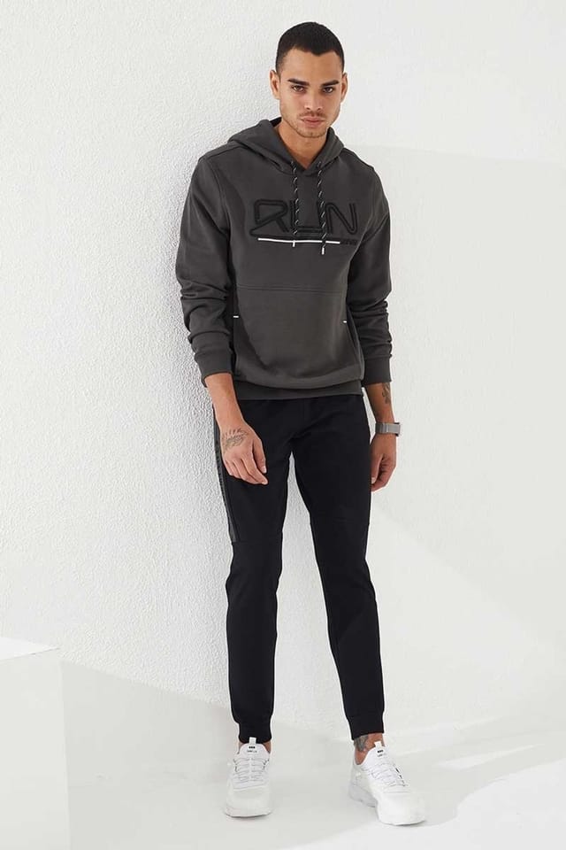 Tommy Life Tommy Life Men's Logo Printed Hooded Sweatshirt in Charcoal - 2