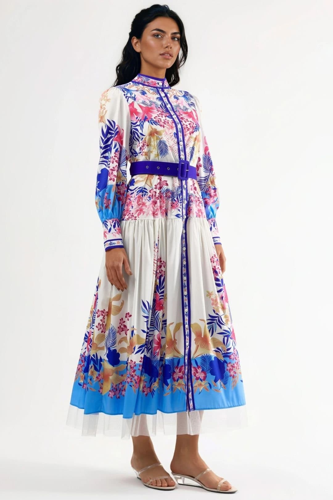 MSN Collection MSN Collection Women's Floral Maxi Dress with Belt