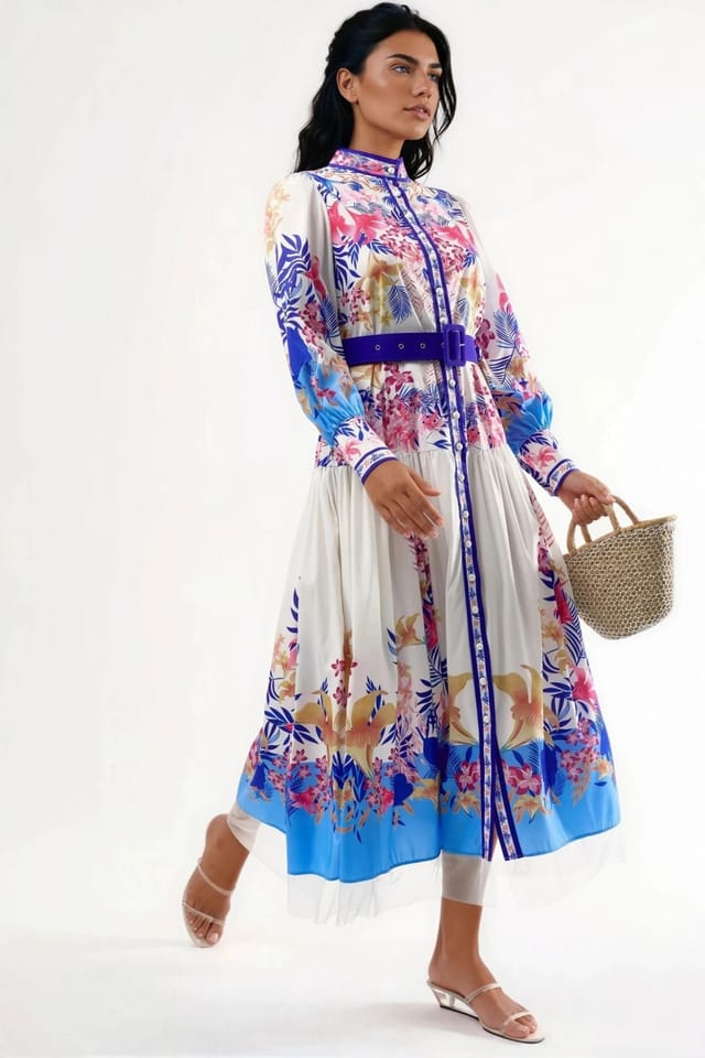 MSN Collection MSN Collection Women's Floral Maxi Dress with Belt - 2