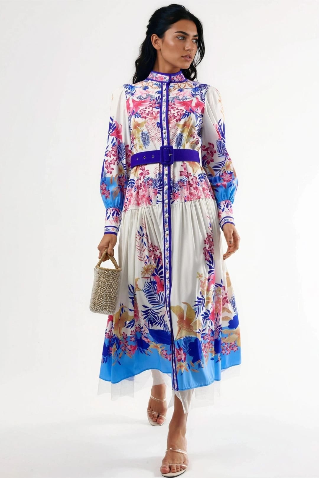 MSN Collection MSN Collection Women's Floral Maxi Dress with Belt - 4