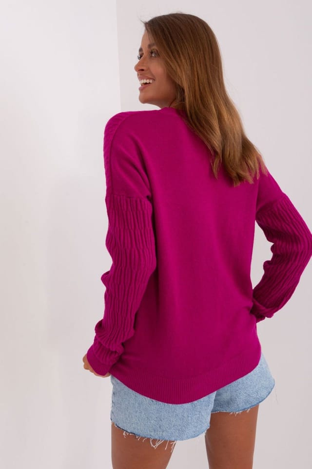 Love Lace Love Lace Women's Variegated Round Neck Long Sleeve Sweater Style 185721 in Violet - 3